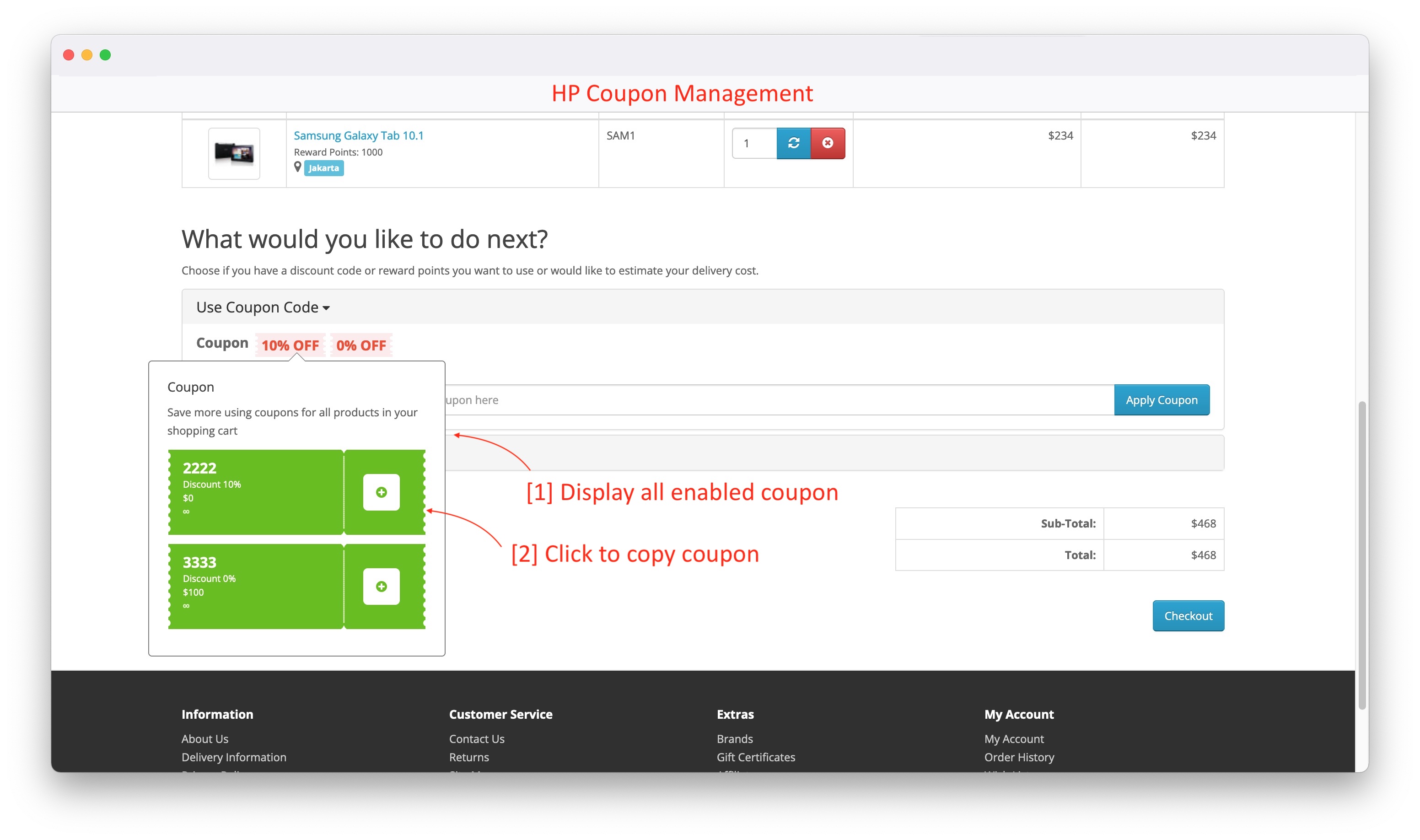 coupon on cart page opencart